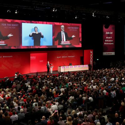 Labour leader Jeremy Corbyn speaking at the party's Annual Conference at the Brighton Centre in Brighton, East Sussex.