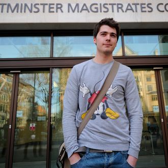 Sheffield student, Richard O'Dwyer, arrives at Westminster Magistrates Court in central London on January 13, 2012, to receive judgment on an extradition request by the US authorities to stand trial on charges of copyright infringement and conspiracy to infringe a copyright. AFP PHOTO / CARL COURT (Photo credit should read CARL COURT/AFP/Getty Images)