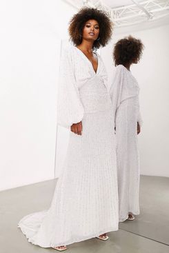 ASOS Design Lennox Sequin Blouson Sleeve Wedding Dress