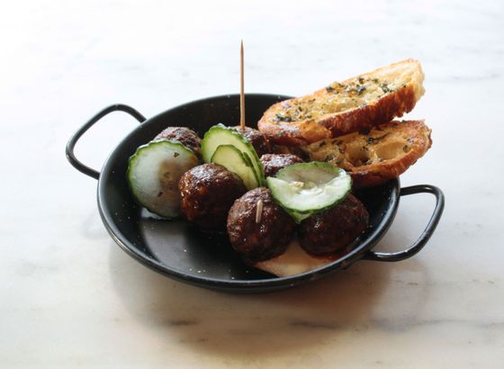 Albóndigas: lamb meatballs, mojo picón, and sheep&#8217;s milk yogurt.