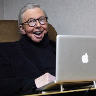 Pulitzer Prize-winning movie critic Roger Ebert works in his office at the WTTW-TV studios in Chicago. In an essay posted Tuesday, April 2, 2013, Ebert says that he has cancer again and is scaling back his movie reviews while undergoing radiation. The veteran critic has previously battled cancer in his thyroid and salivary glands and lost the ability to speak and eat after surgery.