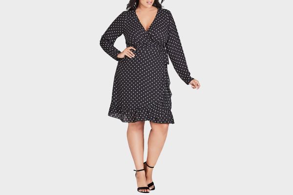 City Chic Faux Wrap Dotted Dress