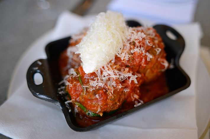 Di Meglio updates his grandmother&#8217;s meatball recipe with dry-aged beef and sheep&#8217;s-milk ricotta.