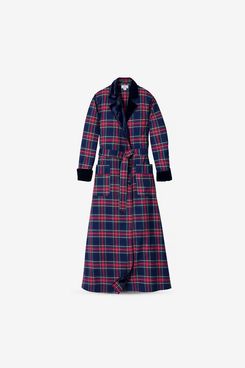Petite Plume Velvet-Trim Long Windsor Tartan Flannel Robe