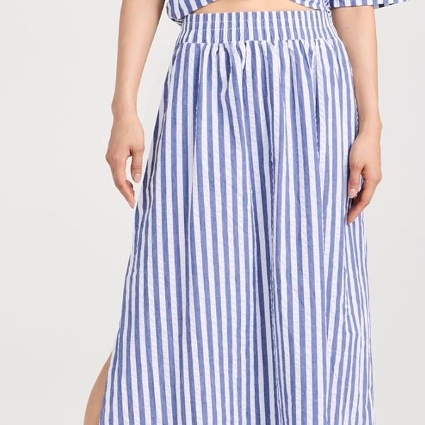 Stateside Puckered Stripe Double Slit Maxi Skirt