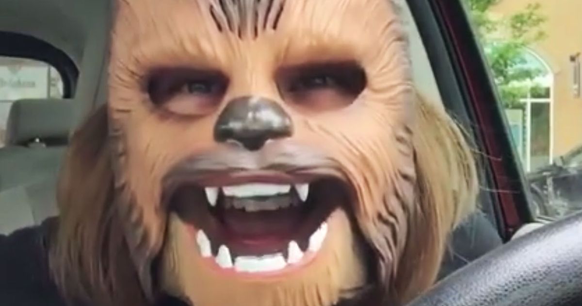 Nice Video of a Woman Wearing a Chewbacca Mask