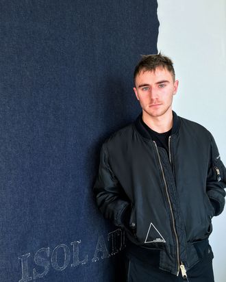 Casavant with his Raf Simons flag. 