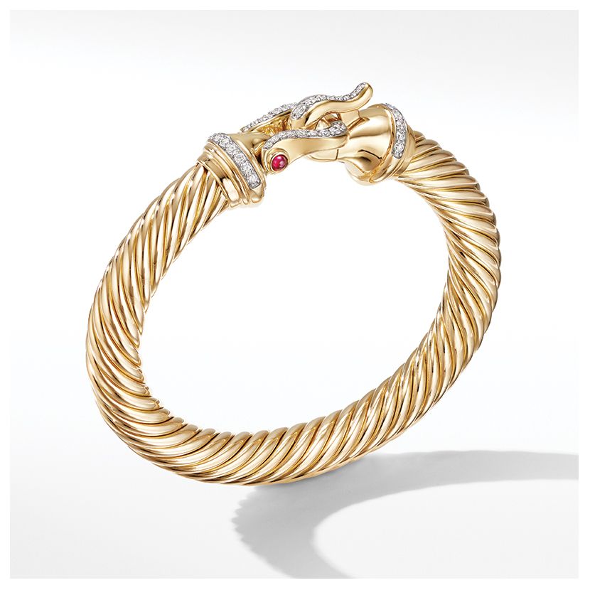 Cable Buckle Bracelet in 18K Yellow Gold with Diamonds and Rubies