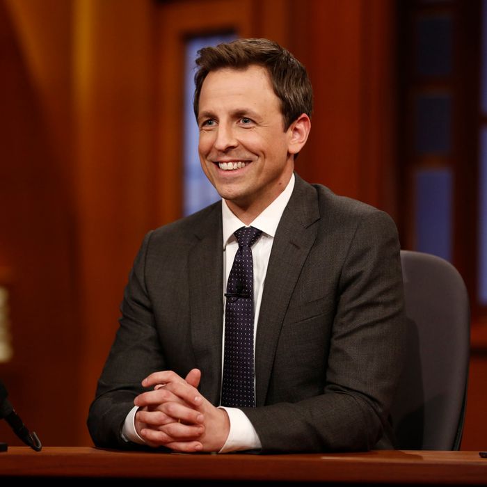 LATE NIGHT WITH SETH MEYERS -- Episode 0001 -- Pictured: Host Seth Meyers on February 24, 2014 -- (Photo by: Peter Kramer/NBC/NBCU Photo Bank)