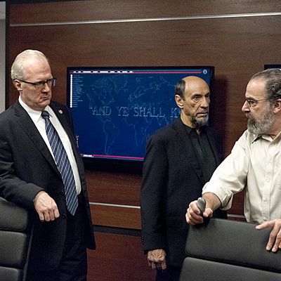 Tracy Letts as Senator Lockhart, F. Murray Abraham as Dar Adal and Mandy Patinkin as Saul Berenson in Homeland