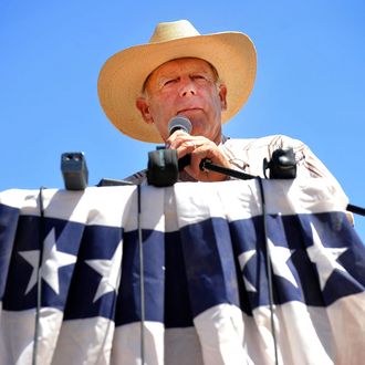 Rancher Cliven Bundy speaks during a news conference near his ranch on April 24, 2014 in Bunkerville, Nevada. 