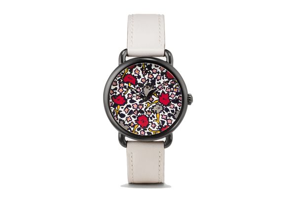 Delancey Ionized Plated Floral Dial Leather Strap Watch