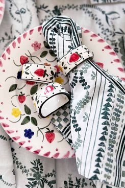 Greenrow Hand-Painted Floral Ceramic Napkin Rings