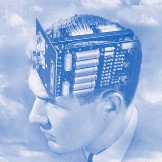 Creative engineering, vintage illustration of the head of a man with an electronic circuit board for a brain, 1949. Screen print. (Illustration by GraphicaArtis/Getty Images)