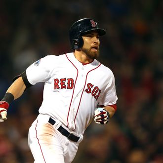 Jacoby Ellsbury #2 of the Boston Red Sox in action against the St. Louis Cardinals during Game Six of the 2013 World Series at Fenway Park on October 30, 2013 in Boston, Massachusetts.