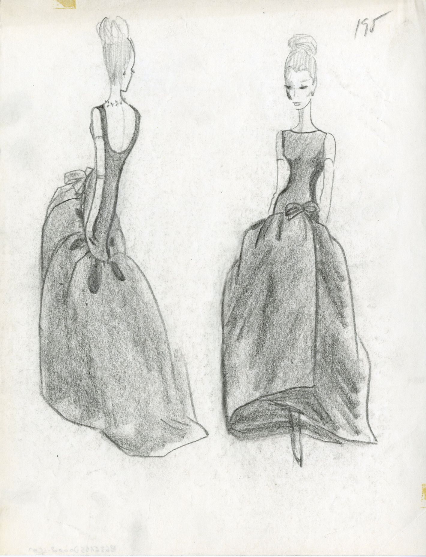 Fashion sketch of a Cristobal Balenciaga suit, by Marcel Fromenti. France,  20th century. THIRD PARTY RIGHTS APPLY