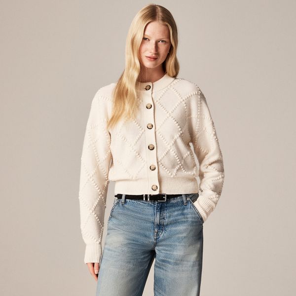 J.Crew Popcorn-Stitch Cardigan in Vintage Wool