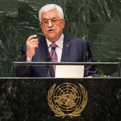 President of the State of Palestine Mahmoud Abbas speaks at the 69th United Nations General Assembly on September 26, 2014 in New York City. The annual event brings political leaders from around the globe together to report on issues meet and look for solutions. 