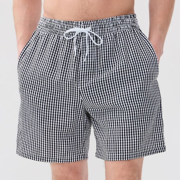 Dur Doux Checked Seersucker Swim Trunks 6