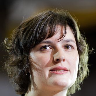 Sandra Fluke, the law student Rush Limbaugh infamously attacked because of her stances on birth control, introduces the US President during a campaign event Auraria Event Center in Denver, Colorado, August 8, 2012. 