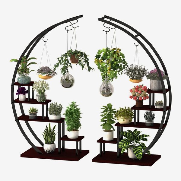 2 Tiers Metal Plant Stand White Iron Flower Pot Shelves Outdoor Indoor Garden 
