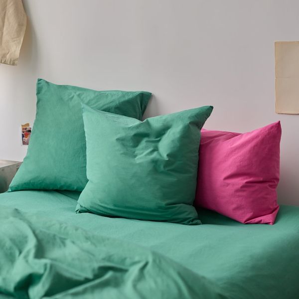 Merci Cotton Percale Fitted Sheet - Pixel Green