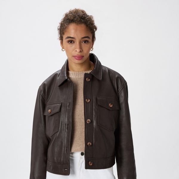 Quince Women's 100% Leather Cropped Jacket