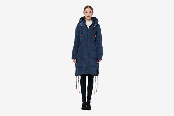 Orolay Women's Thickened Contrast Color Drawstring Down Jacket Hooded Coat