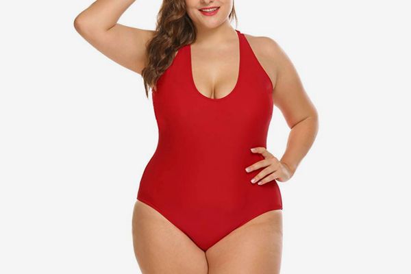 IN'VOLAND Plus Size Cross Strap One Piece Swimsuit