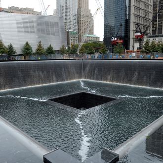A view of the World Trade Center North Tower memorial pool at the National September 11 Memorial and Museum September 6, 2011 in New York City.