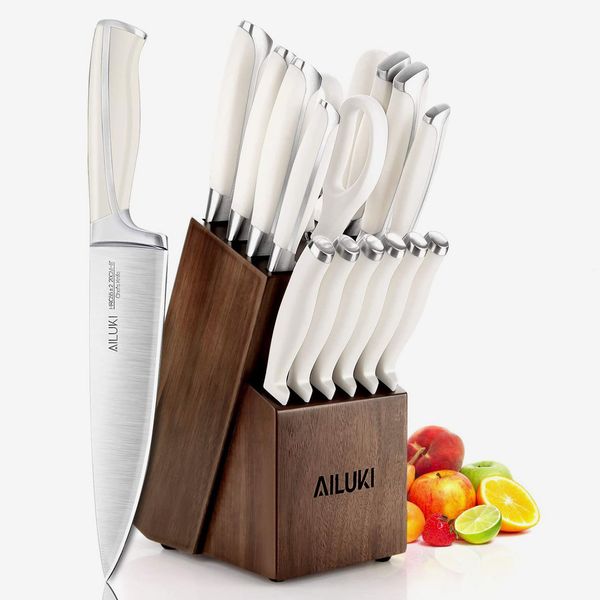 AILUKI Knife Set,18 Piece Kitchen Knife Set with Block Wooden and Sharpener
