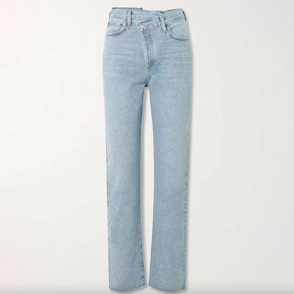 Agolde Criss Cross frayed high-rise straight-leg organic jeans