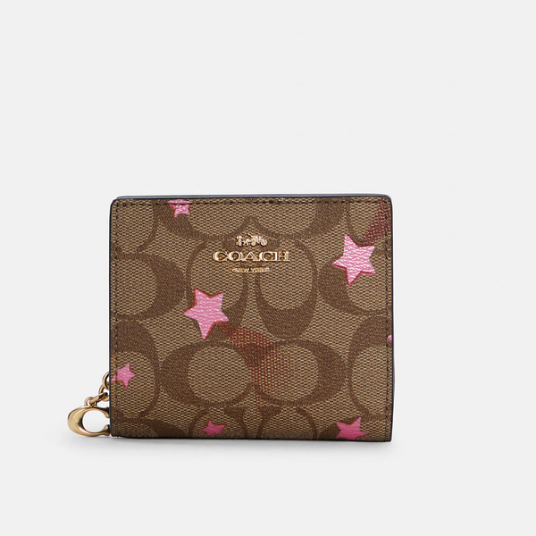 Coach Snap Wallet In Signature Canvas With Disco Star Print