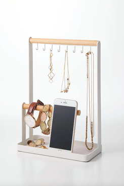 China Wooden Bracelet Holder & Box 4-Tier Necklace Earrings Watch Jewelry Display Hanging Organizer Holder, Women's, Size: One size, Grey