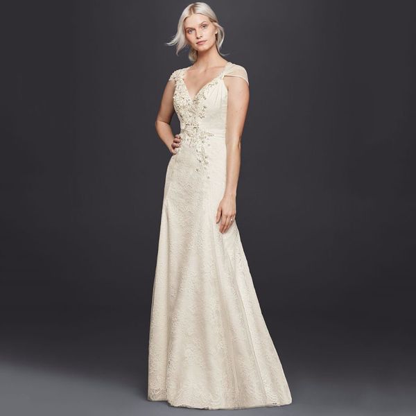 WONDER BY JENNY PACKHAM Sheath V-Neck Wedding Dress with Floral Applique