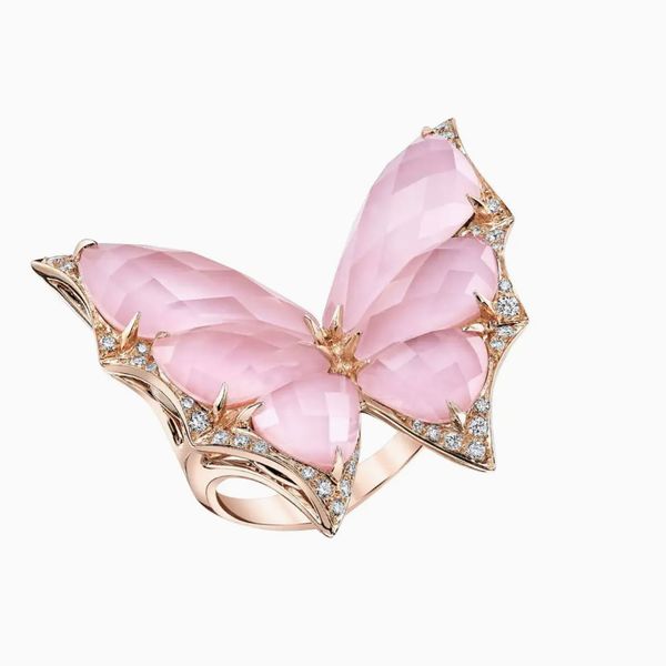 Stephen Webster Fly by Night Pink Opal Crystal Haze and White Diamond Large Ring