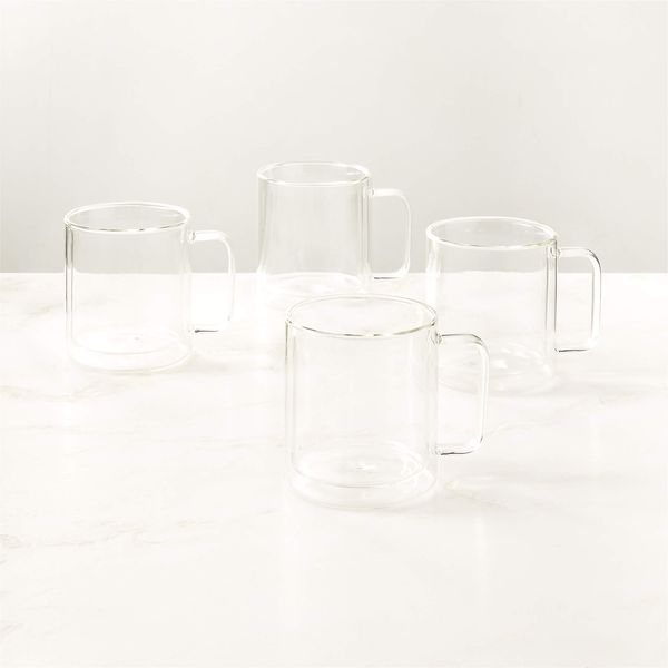 CB2 Cantina Clear Double Wall Glass Coffee Mugs