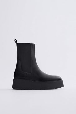 Zara Flat Platform Leather Ankle Boots
