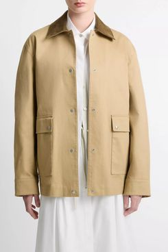 Vince Suede-Collar Cotton Utility Jacket