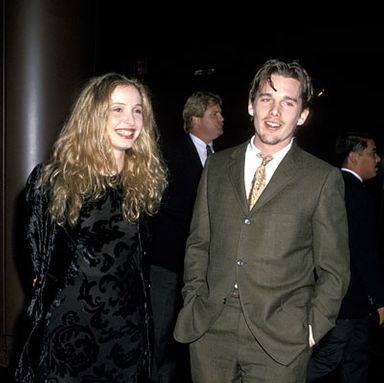 With Julie Delpy at the premiere of Before Sunrise. Even marginal un-scruffiness seemed very formal back then.