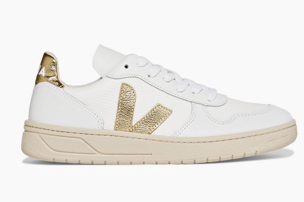 Veja metallic-trimmed leather and mesh sneakers