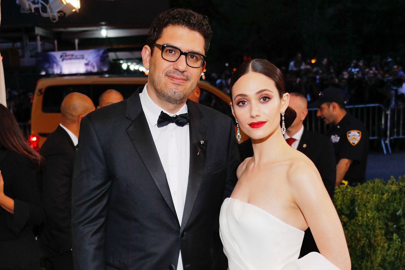 Emmy Rossum and Sam Esmail attend USA Network's Mr. Robot season 4  premiere at the Village East Cinema on Tuesday, Oct. 1, 2019, in New York.  (Photo by Charles Sykes/Invision/AP Stock Photo 