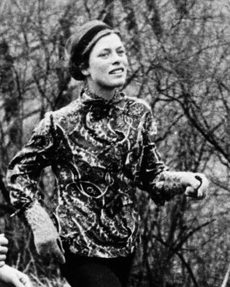 Bobbi Gibb running the 1967 Boston Marathon. The year prior, she became the first woman to finish the race.