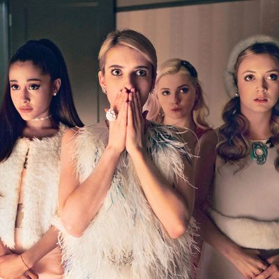 SCREAM QUEENS premiering September 2015 on FOX. Pictured L-R: guest-star Ariana Grande, Emma Roberts, Abigail Breslin and Billie Lourd. 