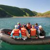 Visitors to Santa Cruz Island are transported by inflatable raft from Island Packers boat to Scorpio