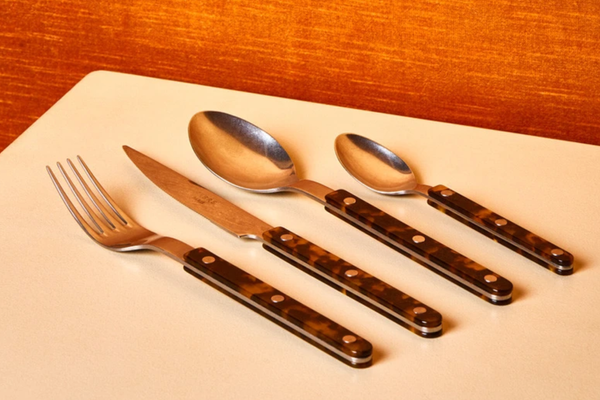 Sabre Tortoise Flatware in Brushed Stainless Steel