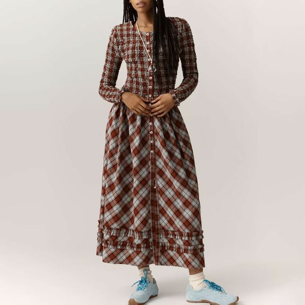 Damson Madder Posey Smocked Long-Sleeve Organic Cotton Midi Dress