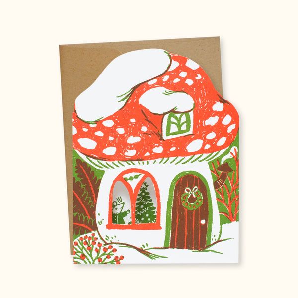 Phoebe Wahl Merry Mushroom House Card