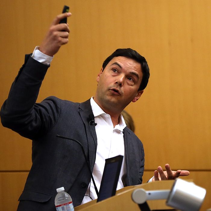 BERKELEY, CA - APRIL 23: Economist and author Thomas Piketty speaks to the Department of Economics at the University of California, Berkeley on April 23, 2014 in Berkeley, California. Economist author Thomas Piketty gave a lecture about his best-selling book titled 