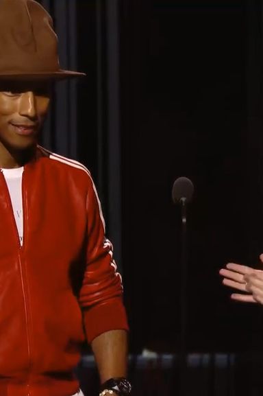 Anna Kendrick, after Pharrell pulled a rabbi out of his hat. Not rabbit — rabbi. No typo. It's a big hat.